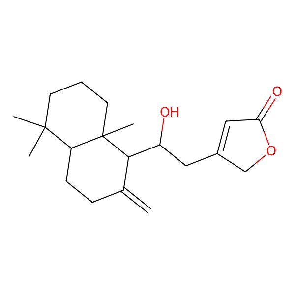 2D Structure of 3-[2-[(1S,4aS,8aS)-5,5,8a-trimethyl-2-methylidene-3,4,4a,6,7,8-hexahydro-1H-naphthalen-1-yl]-2-hydroxyethyl]-2H-furan-5-one