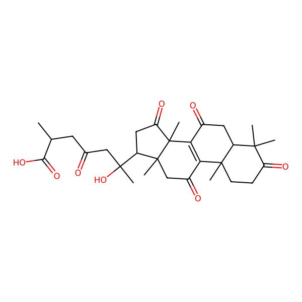 2D Structure of (2S,6S)-6-hydroxy-2-methyl-4-oxo-6-[(5S,10S,13R,14S,17S)-4,4,10,13,14-pentamethyl-3,7,11,15-tetraoxo-2,5,6,12,16,17-hexahydro-1H-cyclopenta[a]phenanthren-17-yl]heptanoic acid