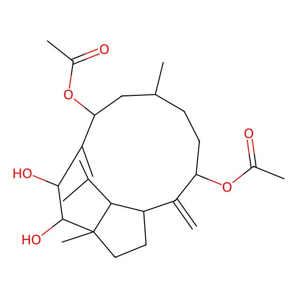2D Structure of [(1R,3R,6S,8S,10R,11R,12S,15S)-8-acetyloxy-10,11-dihydroxy-6,12,16-trimethyl-2-methylidene-3-tricyclo[7.5.2.012,15]hexadec-9(16)-enyl] acetate