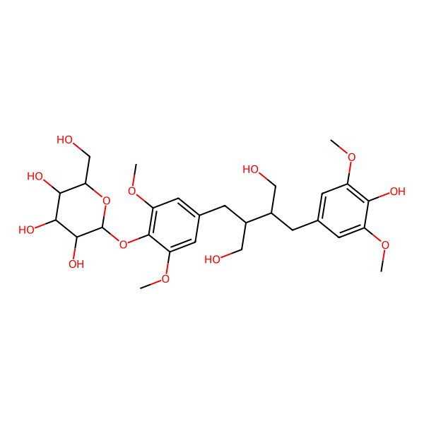 2D Structure of (2S,3R,4S,5S,6R)-2-[4-[(2R,3S)-4-hydroxy-3-[(4-hydroxy-3,5-dimethoxyphenyl)methyl]-2-(hydroxymethyl)butyl]-2,6-dimethoxyphenoxy]-6-(hydroxymethyl)oxane-3,4,5-triol