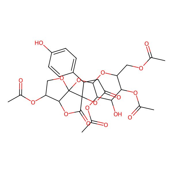 2D Structure of [3,5-diacetyloxy-6-[3-acetyloxy-3'-(4-hydroxyphenyl)-5,5'-dioxospiro[3,3a-dihydro-2H-furo[3,2-b]furan-6,2'-oxolane]-6a-yl]oxy-4-hydroxyoxan-2-yl]methyl acetate