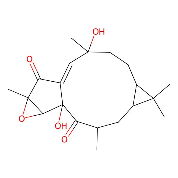2D Structure of (1R,3R,5R,7S,10S,11E,14S,16S)-1,10-dihydroxy-3,6,6,10,14-pentamethyl-15-oxatetracyclo[10.4.0.05,7.014,16]hexadec-11-ene-2,13-dione