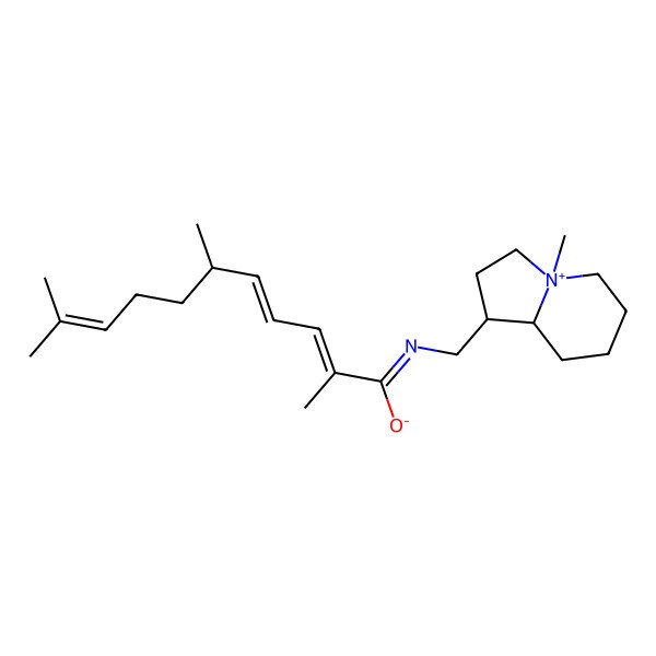 2D Structure of (2E,4E,6R)-N-[[(1S,8aR)-4-methyl-1,2,3,5,6,7,8,8a-octahydroindolizin-4-ium-1-yl]methyl]-2,6,10-trimethylundeca-2,4,9-trienimidate