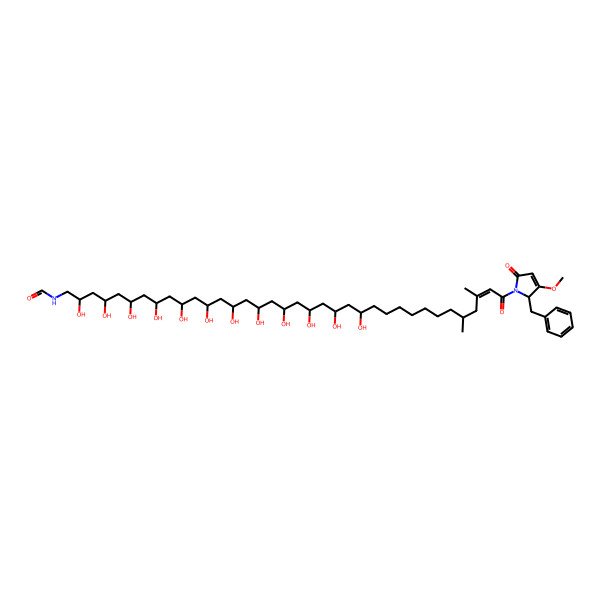 2D Structure of N-[36-(2-benzyl-3-methoxy-5-oxo-2H-pyrrol-1-yl)-2,4,6,8,10,12,14,16,18,20,22,24-dodecahydroxy-32,34-dimethyl-36-oxohexatriacont-34-enyl]formamide