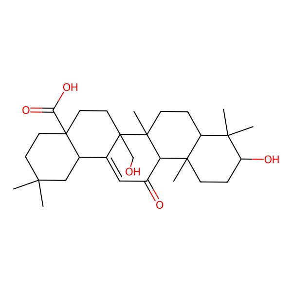 2D Structure of 10-hydroxy-6a-(hydroxymethyl)-2,2,6b,9,9,12a-hexamethyl-13-oxo-3,4,5,6,6a,7,8,8a,10,11,12,14b-dodecahydro-1H-picene-4a-carboxylic acid 2D Structure of 10-hydroxy-6a-(hydroxymethyl)-2,2,6b,9,9,12a-hexamethyl-13-oxo-3,4,5,6,6a,7,8,8a,10,11,12,14b-dodecahydro-1H-picene-4a-carboxylic acid