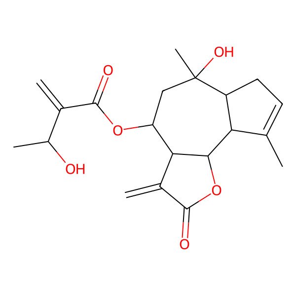 2D Structure of (6-hydroxy-6,9-dimethyl-3-methylidene-2-oxo-4,5,6a,7,9a,9b-hexahydro-3aH-azuleno[4,5-b]furan-4-yl) 3-hydroxy-2-methylidenebutanoate
