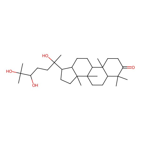 2D Structure of (5R,8R,9R,10R,13R,14R,17S)-4,4,8,10,14-pentamethyl-17-[(2S,5S)-2,5,6-trihydroxy-6-methylheptan-2-yl]-1,2,5,6,7,9,11,12,13,15,16,17-dodecahydrocyclopenta[a]phenanthren-3-one