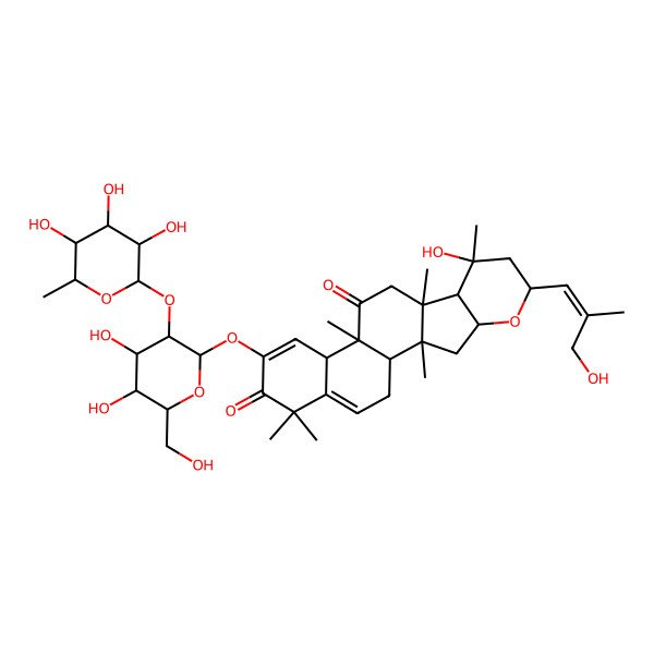 2D Structure of 16-[4,5-Dihydroxy-6-(hydroxymethyl)-3-(3,4,5-trihydroxy-6-methyloxan-2-yl)oxyoxan-2-yl]oxy-8-hydroxy-6-(3-hydroxy-2-methylprop-1-enyl)-2,8,10,13,18,18-hexamethyl-5-oxapentacyclo[11.8.0.02,10.04,9.014,19]henicosa-15,19-diene-12,17-dione