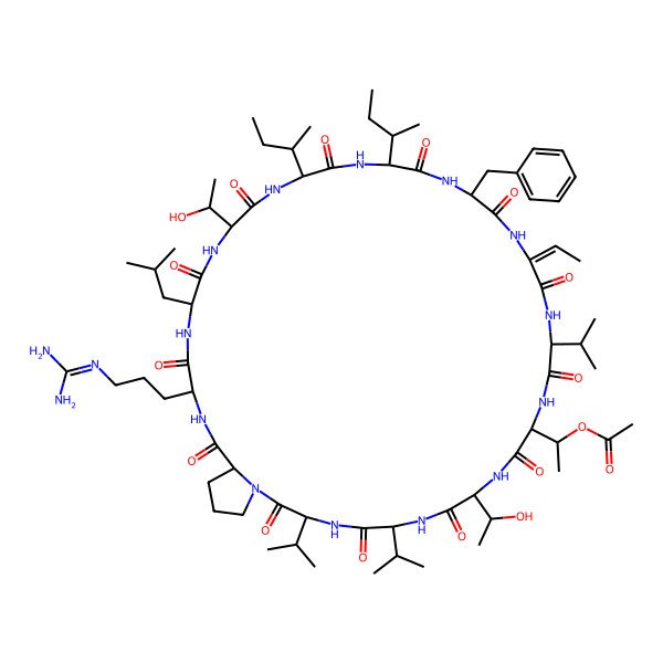 2D Structure of cyclo[Abu(2,3-dehydro)-DL-Val-DL-xiThr(Ac)(Ac)-DL-xiThr-DL-Val-DL-Val-DL-Pro-DL-Arg-DL-Leu-DL-xiThr-DL-xiIle-DL-xiIle-DL-Phe]