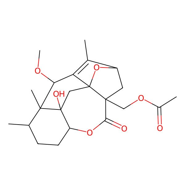 2D Structure of (13-Hydroxy-16-methoxy-2,11,12-trimethyl-6-oxo-7,17-dioxapentacyclo[10.3.1.13,15.05,15.08,13]heptadec-1-en-5-yl)methyl acetate