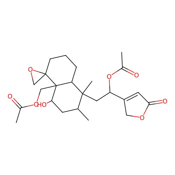 2D Structure of [(4R,4aR,5S,7R,8S,8aR)-8-[(2S)-2-acetyloxy-2-(5-oxo-2H-furan-3-yl)ethyl]-5-hydroxy-7,8-dimethylspiro[2,3,5,6,7,8a-hexahydro-1H-naphthalene-4,2'-oxirane]-4a-yl]methyl acetate