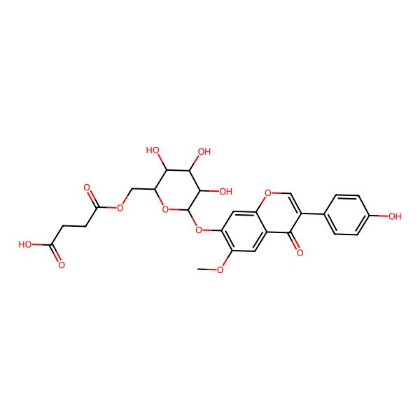 2D Structure of 7-[[6-O-(3-Carboxy-1-oxopropyl)-beta-D-glucopyranosyl]oxy]-3-(4-hydroxyphenyl)-6-methoxy-4H-1-benzopyran-4-one