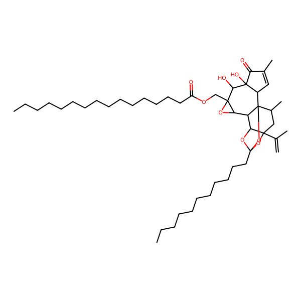 2D Structure of [(1R,2R,6S,7S,8R,10S,11S,12R,14S,16R,18R)-6,7-dihydroxy-4,18-dimethyl-5-oxo-16-prop-1-en-2-yl-14-undecyl-9,13,15,19-tetraoxahexacyclo[12.4.1.01,11.02,6.08,10.012,16]nonadec-3-en-8-yl]methyl hexadecanoate