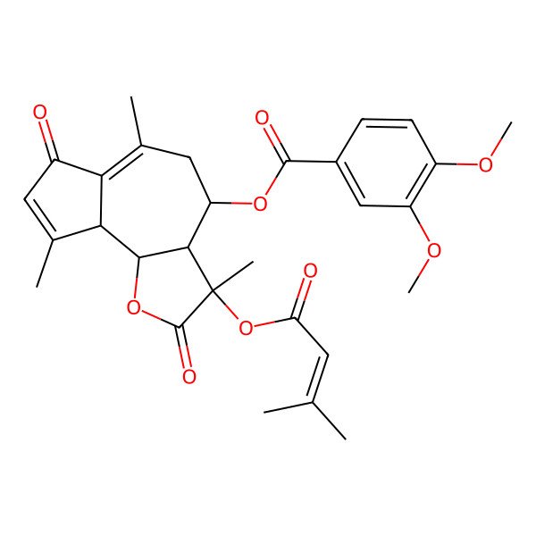 2D Structure of [(3S,3aR,4S,9aR,9bS)-3,6,9-trimethyl-3-(3-methylbut-2-enoyloxy)-2,7-dioxo-4,5,9a,9b-tetrahydro-3aH-azuleno[4,5-b]furan-4-yl] 3,4-dimethoxybenzoate