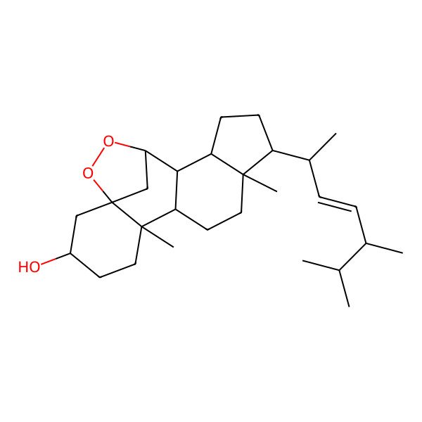2D Structure of (1S,3S,6R,7S,10R,11R,14S,15S,16R)-11-[(E,2R,5R)-5,6-dimethylhept-3-en-2-yl]-6,10-dimethyl-17,18-dioxapentacyclo[14.2.1.01,6.07,15.010,14]nonadecan-3-ol