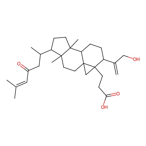 2D Structure of 3-[12-(3-Hydroxyprop-1-en-2-yl)-4,8-dimethyl-5-(6-methyl-4-oxohept-5-en-2-yl)-13-tetracyclo[7.5.0.01,13.04,8]tetradecanyl]propanoic acid