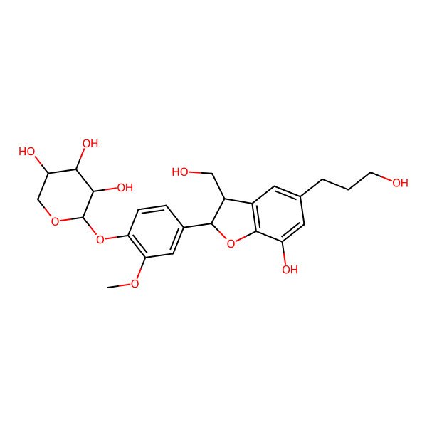 2D Structure of 2-[4-[7-Hydroxy-3-(hydroxymethyl)-5-(3-hydroxypropyl)-2,3-dihydro-1-benzofuran-2-yl]-2-methoxyphenoxy]oxane-3,4,5-triol