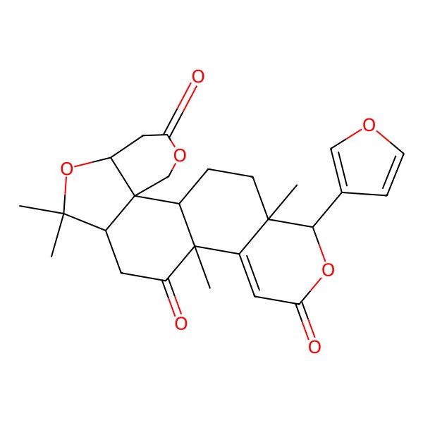 2D Structure of (1R,2S,7R,10R,13R,18R,19R)-18-(furan-3-yl)-9,9,13,19-tetramethyl-4,8,17-trioxapentacyclo[11.8.0.02,7.02,10.014,19]henicos-14-ene-5,12,16-trione