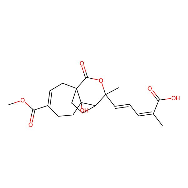 2D Structure of 5-(7-Hydroxy-4-methoxycarbonyl-9-methyl-11-oxo-10-oxatricyclo[6.3.2.01,7]tridec-3-en-9-yl)-2-methylpenta-2,4-dienoic acid