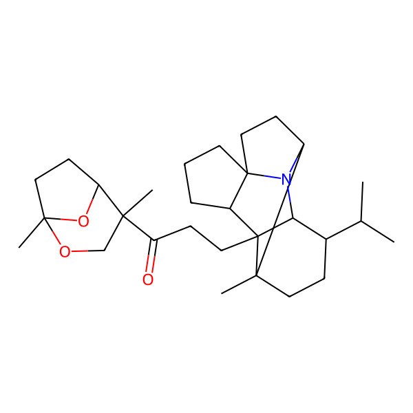 2D Structure of 1-(1,4-Dimethyl-2,8-dioxabicyclo[3.2.1]octan-4-yl)-3-(1-methyl-13-propan-2-yl-11-azapentacyclo[8.5.0.02,12.03,7.07,11]pentadecan-2-yl)propan-1-one