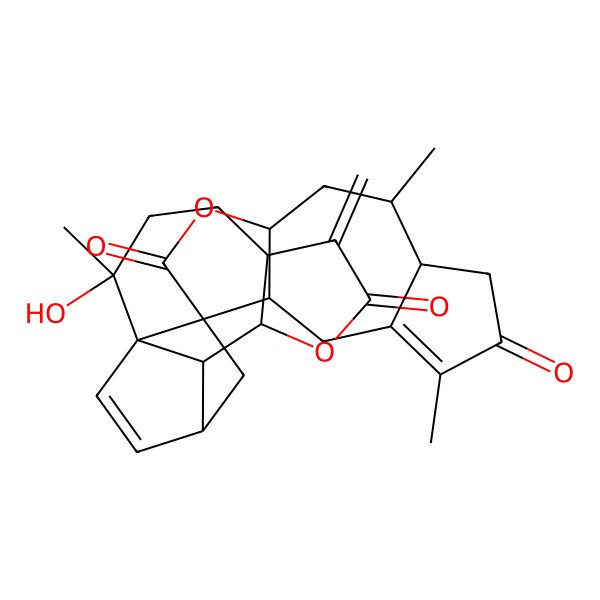 2D Structure of (1S,1'S,2'R,3aS,5S,5'S,5aS,9'S,9aR,10'S,11'S)-2'-hydroxy-2',5,8-trimethyl-6'-methylidenespiro[4,5,5a,6,9,9a-hexahydro-3aH-azuleno[6,5-b]furan-1,14'-8-oxatetracyclo[9.2.2.01,10.05,9]pentadec-12-ene]-2,7,7'-trione