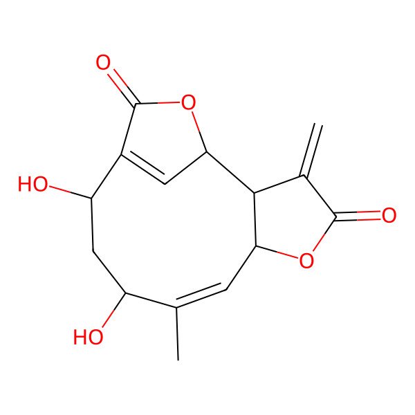 2D Structure of 9,11-Dihydroxy-8-methyl-3-methylidene-5,14-dioxatricyclo[10.2.1.02,6]pentadeca-7,12(15)-diene-4,13-dione