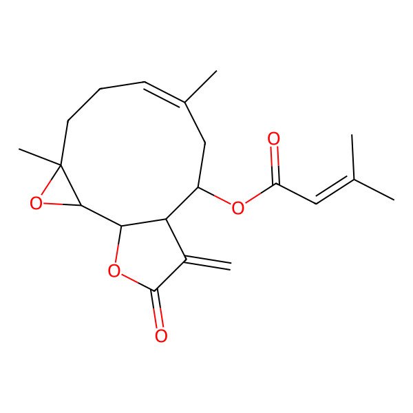 2D Structure of (4,8-Dimethyl-12-methylidene-13-oxo-3,14-dioxatricyclo[9.3.0.02,4]tetradec-7-en-10-yl) 3-methylbut-2-enoate