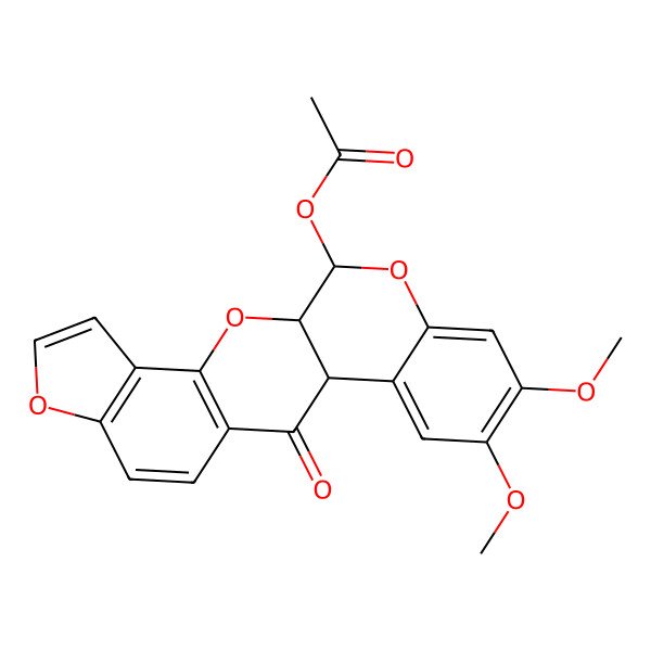 2D Structure of (16,17-Dimethoxy-12-oxo-2,7,20-trioxapentacyclo[11.8.0.03,11.04,8.014,19]henicosa-3(11),4(8),5,9,14,16,18-heptaen-21-yl) acetate