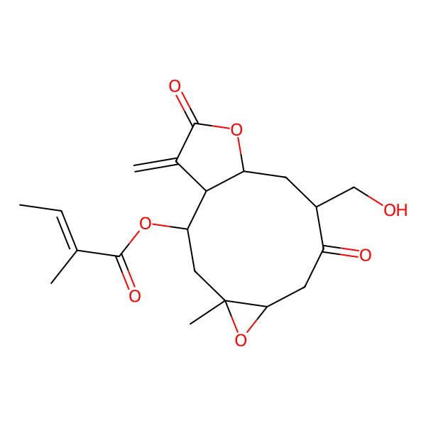 2D Structure of [9-(Hydroxymethyl)-4-methyl-14-methylidene-8,13-dioxo-5,12-dioxatricyclo[9.3.0.04,6]tetradecan-2-yl] 2-methylbut-2-enoate