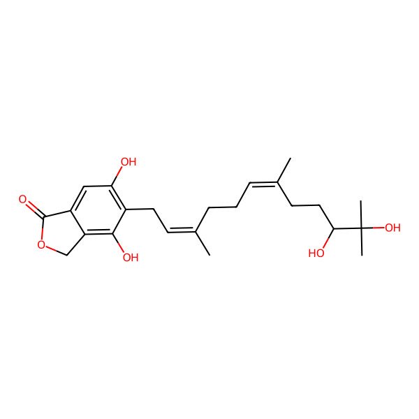 2D Structure of 5-[(2E,6E)-10,11-dihydroxy-3,7,11-trimethyldodeca-2,6-dienyl]-4,6-dihydroxy-3H-2-benzouran-1-one