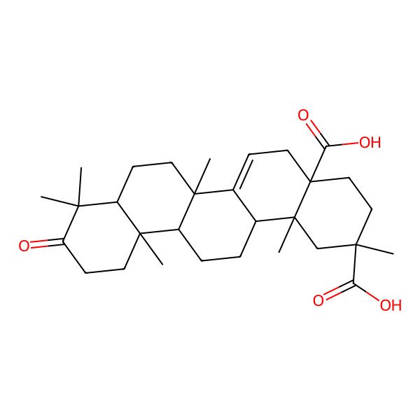 2D Structure of (2R,4aS,6aR,6bR,8aR,12aR,14aR,14bS)-2,6b,9,9,12a,14b-hexamethyl-10-oxo-3,4,5,6a,7,8,8a,11,12,13,14,14a-dodecahydro-1H-picene-2,4a-dicarboxylic acid