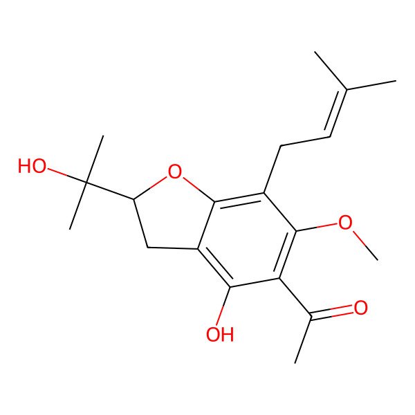 2D Structure of 1-[4-Hydroxy-2-(2-hydroxypropan-2-yl)-6-methoxy-7-(3-methylbut-2-enyl)-2,3-dihydro-1-benzofuran-5-yl]ethanone