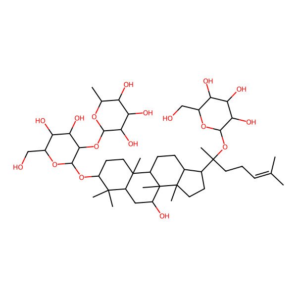 2D Structure of (2S,3R,4R,5R,6S)-2-[(2R,3R,4S,5S,6R)-4,5-dihydroxy-6-(hydroxymethyl)-2-[[(3S,5R,7S,8R,9R,10S,13R,14R,17S)-7-hydroxy-4,4,8,10,14-pentamethyl-17-[(2S)-6-methyl-2-[(2S,3R,4S,5S,6R)-3,4,5-trihydroxy-6-(hydroxymethyl)oxan-2-yl]oxyhept-5-en-2-yl]-2,3,5,6,7,9,11,12,13,15,16,17-dodecahydro-1H-cyclopenta[a]phenanthren-3-yl]oxy]oxan-3-yl]oxy-6-methyloxane-3,4,5-triol