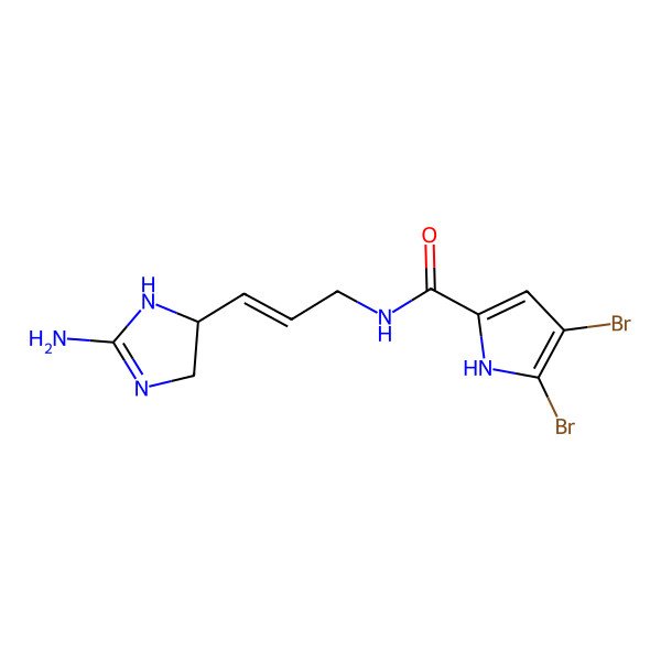 2D Structure of N-[(E)-3-[(5R)-2-amino-4,5-dihydro-1H-imidazol-5-yl]prop-2-enyl]-4,5-dibromo-1H-pyrrole-2-carboxamide