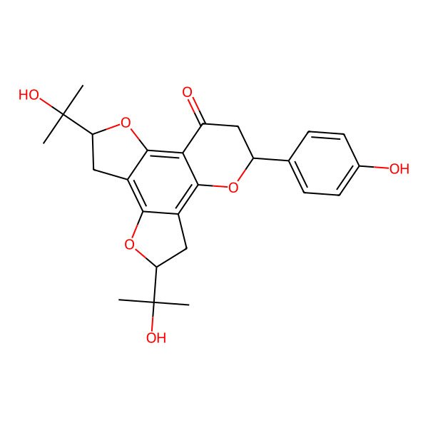 2D Structure of (4R,9S,14R)-14-(4-hydroxyphenyl)-4,9-bis(2-hydroxypropan-2-yl)-3,8,13-trioxatetracyclo[10.4.0.02,6.07,11]hexadeca-1,6,11-trien-16-one