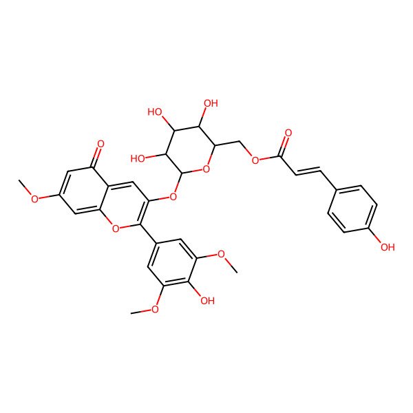 2D Structure of [(2R,3S,4S,5R,6S)-3,4,5-trihydroxy-6-[2-(4-hydroxy-3,5-dimethoxyphenyl)-7-methoxy-5-oxochromen-3-yl]oxyoxan-2-yl]methyl 3-(4-hydroxyphenyl)prop-2-enoate