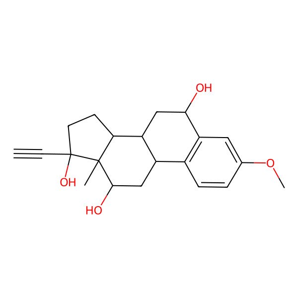 2D Structure of (6R,8R,9S,12R,13R,14S,17R)-17-ethynyl-3-methoxy-13-methyl-7,8,9,11,12,14,15,16-octahydro-6H-cyclopenta[a]phenanthrene-6,12,17-triol