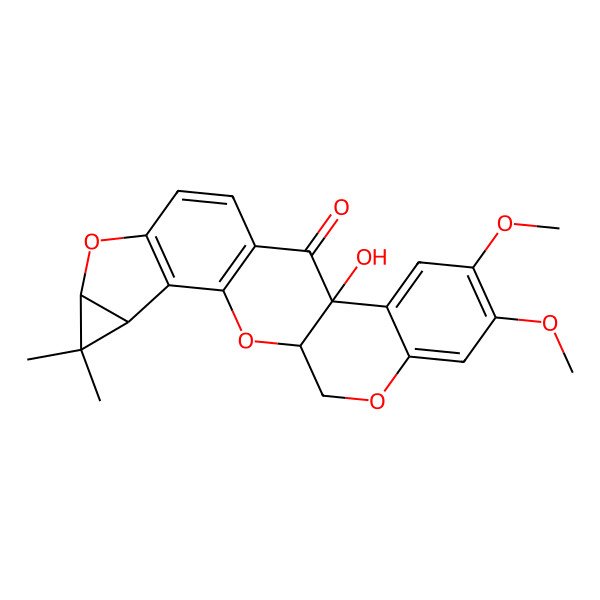 2D Structure of 14-Hydroxy-17,18-dimethoxy-6,6-dimethyl-2,8,21-trioxahexacyclo[12.8.0.03,12.04,9.05,7.015,20]docosa-3(12),4(9),10,15,17,19-hexaen-13-one