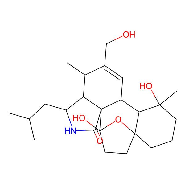 2D Structure of 5,16-Dihydroxy-9-(hydroxymethyl)-5,10-dimethyl-12-(2-methylpropyl)-19-oxa-13-azapentacyclo[14.2.1.01,6.07,15.011,15]nonadec-8-en-14-one