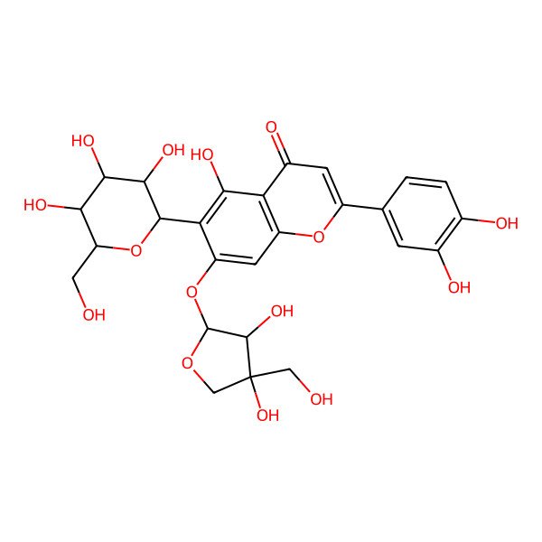 2D Structure of 7-[(2S,3R,4R)-3,4-dihydroxy-4-(hydroxymethyl)oxolan-2-yl]oxy-2-(3,4-dihydroxyphenyl)-5-hydroxy-6-[(2S,3R,4R,5S,6R)-3,4,5-trihydroxy-6-(hydroxymethyl)oxan-2-yl]chromen-4-one