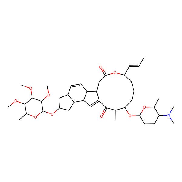 2D Structure of (1S,2R,5S,7R,9R,10S,14R,15S,19R)-15-[(2R,5S,6R)-5-(dimethylamino)-6-methyloxan-2-yl]oxy-14-methyl-19-[(E)-prop-1-enyl]-7-[(2R,3R,4R,5S,6S)-3,4,5-trimethoxy-6-methyloxan-2-yl]oxy-20-oxatetracyclo[10.10.0.02,10.05,9]docosa-3,11-diene-13,21-dione