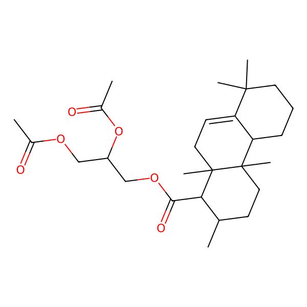 2D Structure of [(2S)-2,3-diacetyloxypropyl] (1S,2R,4aR,4bR,10aR)-2,4a,8,8,10a-pentamethyl-2,3,4,4b,5,6,7,10-octahydro-1H-phenanthrene-1-carboxylate