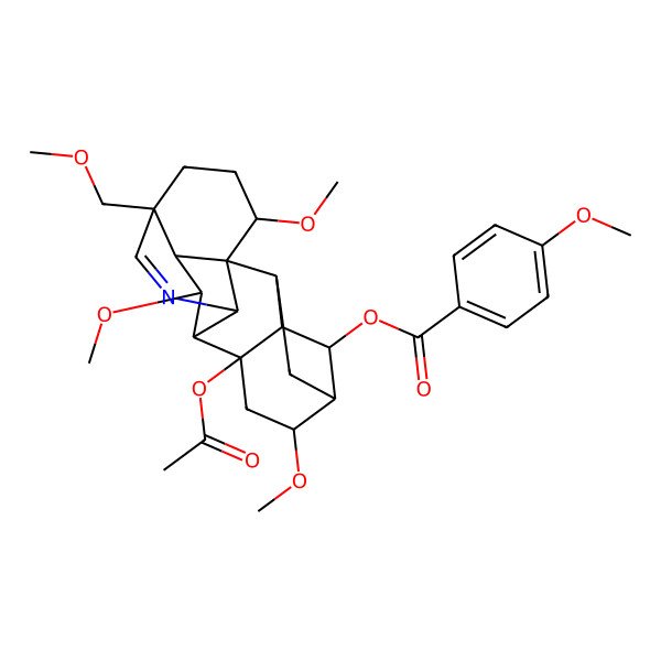 2D Structure of [(1S,2R,3R,4S,5R,6S,8R,9R,10R,13S,16S,17R,18R)-8-acetyloxy-6,16,18-trimethoxy-13-(methoxymethyl)-11-azahexacyclo[7.7.2.12,5.01,10.03,8.013,17]nonadec-11-en-4-yl] 4-methoxybenzoate