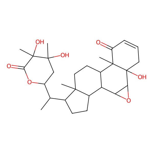 2D Structure of (1S,2S,4S,5R,10R,11S,14R,15R,18S)-15-[(1S)-1-[(2R,4R,5R)-4,5-dihydroxy-4,5-dimethyl-6-oxooxan-2-yl]ethyl]-5-hydroxy-10,14-dimethyl-3-oxapentacyclo[9.7.0.02,4.05,10.014,18]octadec-7-en-9-one