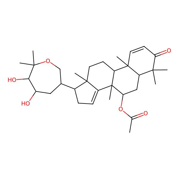 2D Structure of [(5R,7R,8R,9R,10R,13S,17S)-17-[(3S,5R,6S)-5,6-dihydroxy-7,7-dimethyloxepan-3-yl]-4,4,8,10,13-pentamethyl-3-oxo-5,6,7,9,11,12,16,17-octahydrocyclopenta[a]phenanthren-7-yl] acetate