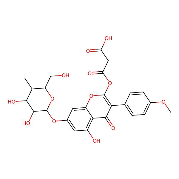 2D Structure of 3-[7-[3,4-Dihydroxy-6-(hydroxymethyl)-5-methyloxan-2-yl]oxy-5-hydroxy-3-(4-methoxyphenyl)-4-oxochromen-2-yl]oxy-3-oxopropanoic acid