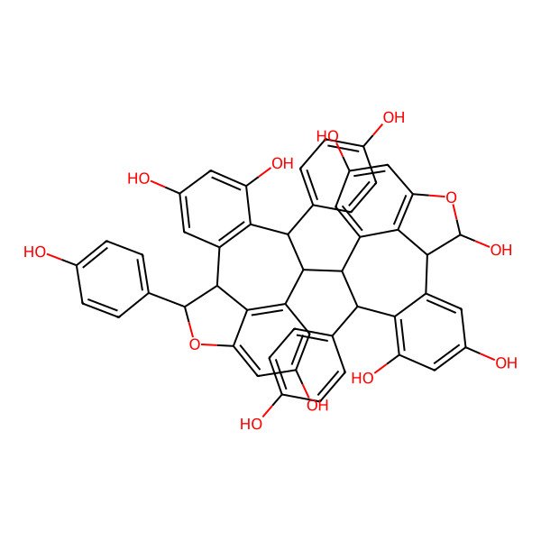 2D Structure of (1R,8R,9S,16R)-8-(4-hydroxyphenyl)-9-[(1R,8R,9S,16R)-4,6,12-trihydroxy-8,16-bis(4-hydroxyphenyl)-15-oxatetracyclo[8.6.1.02,7.014,17]heptadeca-2(7),3,5,10(17),11,13-hexaen-9-yl]-15-oxatetracyclo[8.6.1.02,7.014,17]heptadeca-2(7),3,5,10(17),11,13-hexaene-4,6,12,16-tetrol