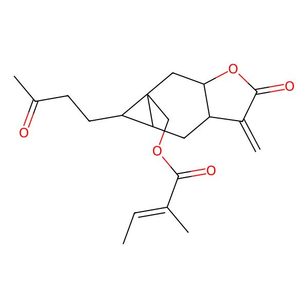 2D Structure of [(3aR,4aS,5S,5aS,6aR)-3-methylidene-2-oxo-5-(3-oxobutyl)-3a,4,4a,5,6,6a-hexahydrocyclopropa[f][1]benzofuran-5a-yl]methyl (Z)-2-methylbut-2-enoate