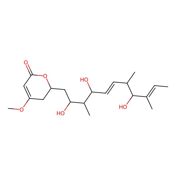 2D Structure of (2R)-4-methoxy-2-[(2S,3S,4S,5E,7S,8R,9E)-2,4,8-trihydroxy-3,7,9-trimethylundeca-5,9-dienyl]-2,3-dihydropyran-6-one