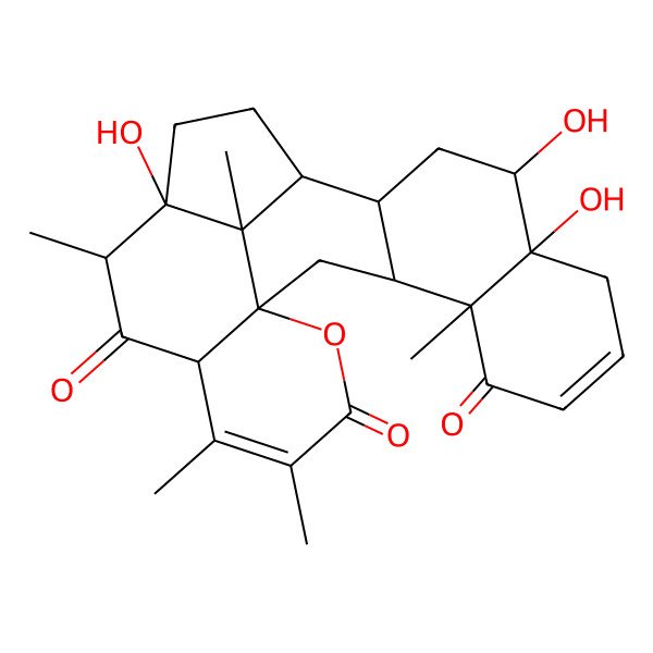 2D Structure of 9,10,16-Trihydroxy-4,17,20,21,24-pentamethyl-23-oxahexacyclo[11.10.1.01,19.03,12.04,9.016,24]tetracosa-6,20-diene-5,18,22-trione